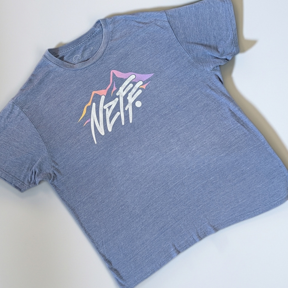 Neff Blue Mountain Graphic Logo Crew Neck Men's Short Sleeve T-Shirt Size Lβ